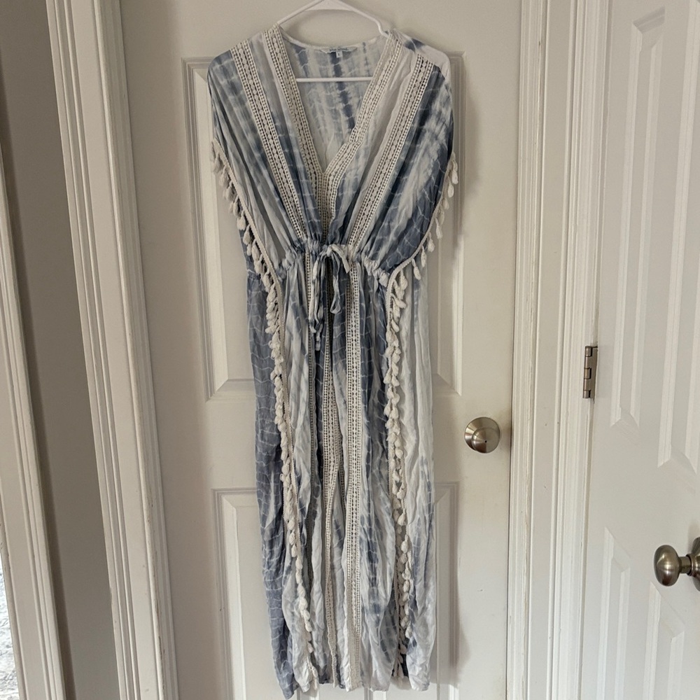 Blue Island Striped Tassel Swim Coverup